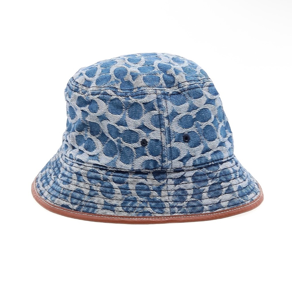 Coach Limited Edition unisex Bucket Cap Blue Denim Leather Trim One Size CC Logo - Picture 7 of 7
